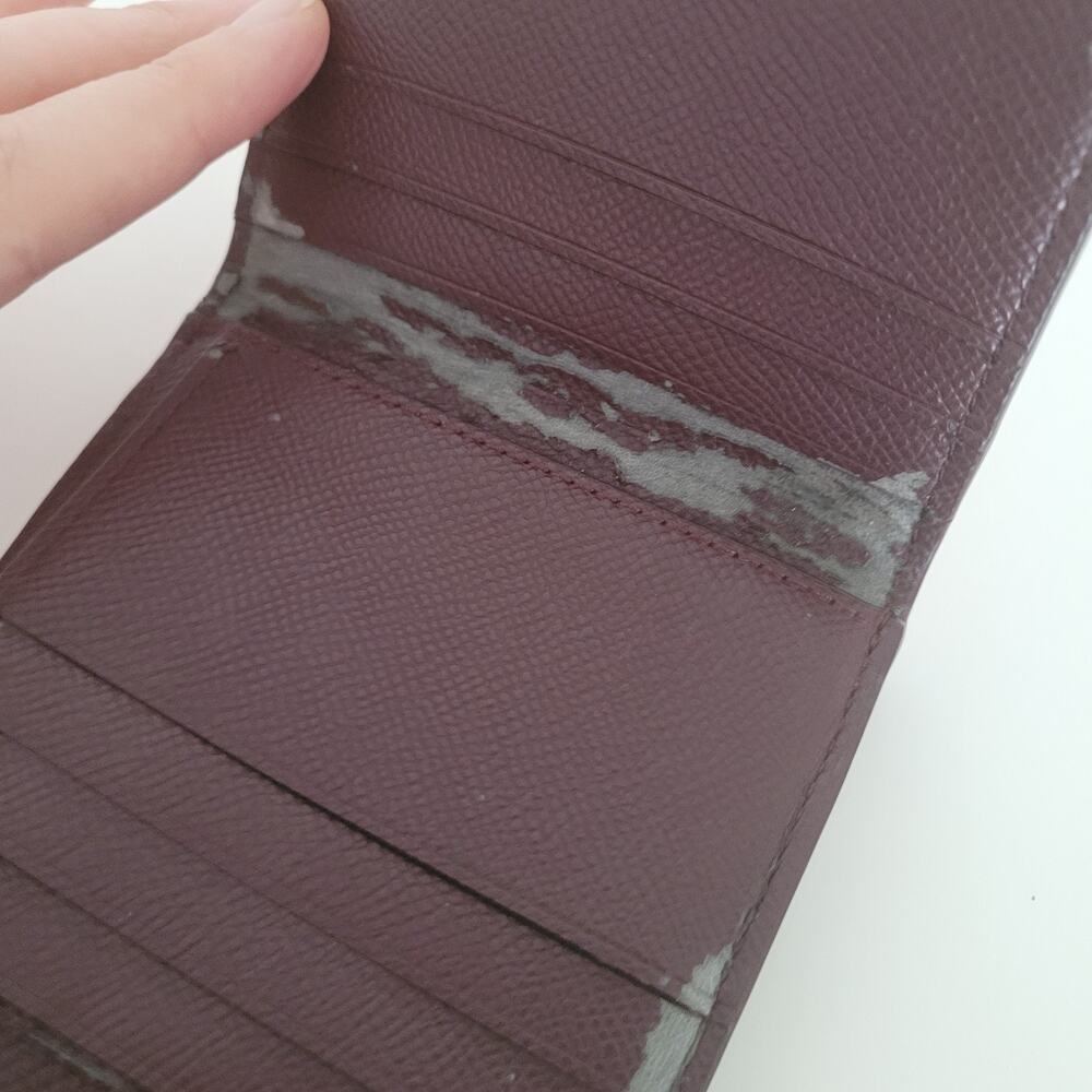Coach Wallet Crossgrain Leather Tan Card Small Tifold Compact‎ Beige Damaged - Picture 5 of 10